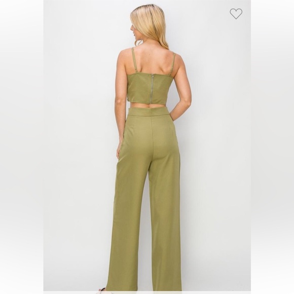 #44. Rhinestone Crop Top and High Waisted Pants Set - Picture 2 of 3